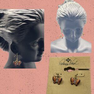 Patricia Nash Mini Butterfly Coral-Purple Pave Center French Wire Drop Earrings